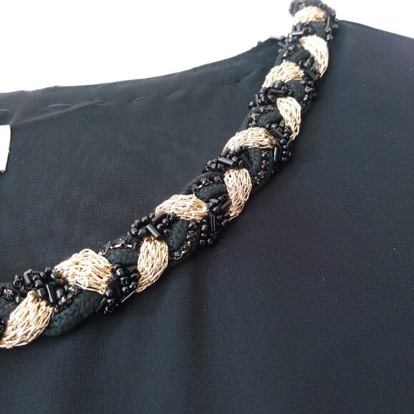 NEW Weill 38/6 Beaded Neck Top Side Zip Black Gold Elegant Evening Cocktail Luxe - Picture 2 of 10